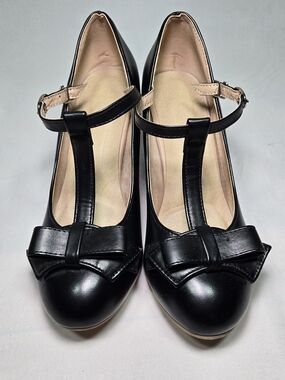 T Strap Bowknot Mary Jane Heels Sz 40 Retro Rockabilly Dark Academia